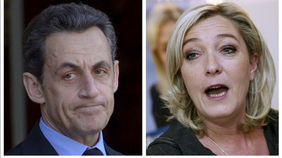 Combo fotográfico compuesto por una foto de archivo del presidente francés, Nicolas Sarkozy, y  Marine Le Pen, líder del partido de extrema derecha francés Frente Nacional. EFE/Archivo