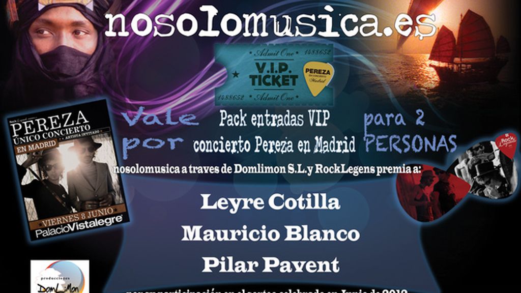 Ganadores nosolomusica, entradas concierto Pereza Madrid