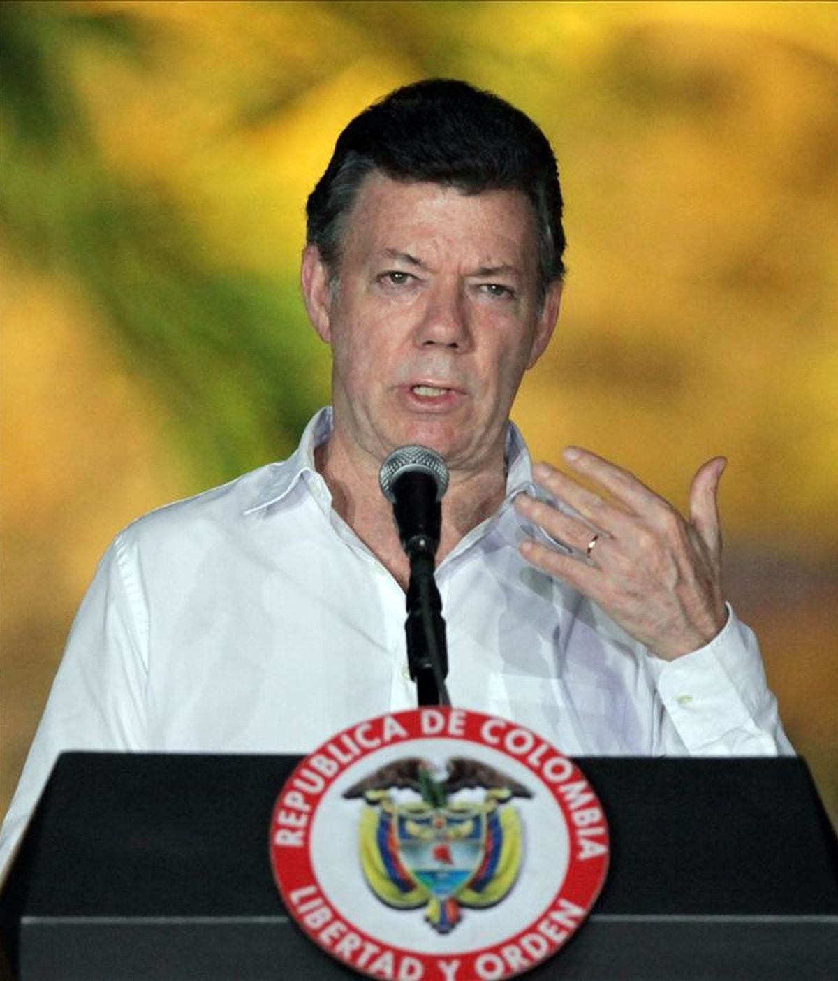 "Mando una felicitación a nuestras Fuerzas Armadas por una operación que hicieron, donde dimos de baja a nueve bandidos y se hirió a otros doce", dijo el presidente de Colombia, Juan Manuel Santos. EFE/Archivo