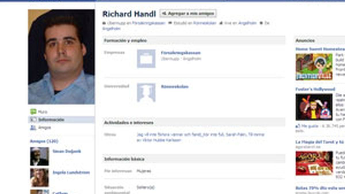 El perfil de Richard Handl en Facebook
