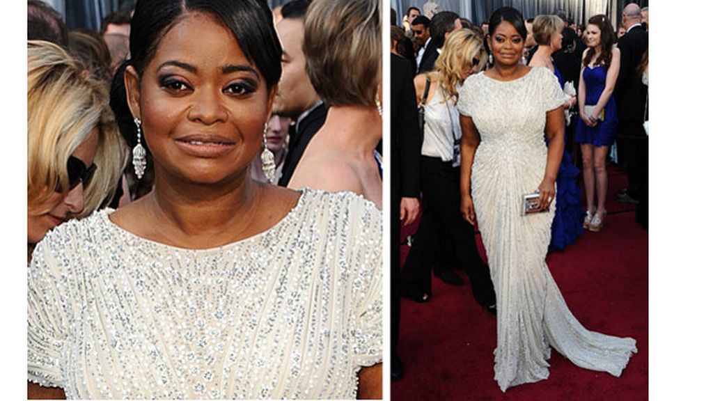 Octavia Spencer con un diseño de Tadashi Shoji