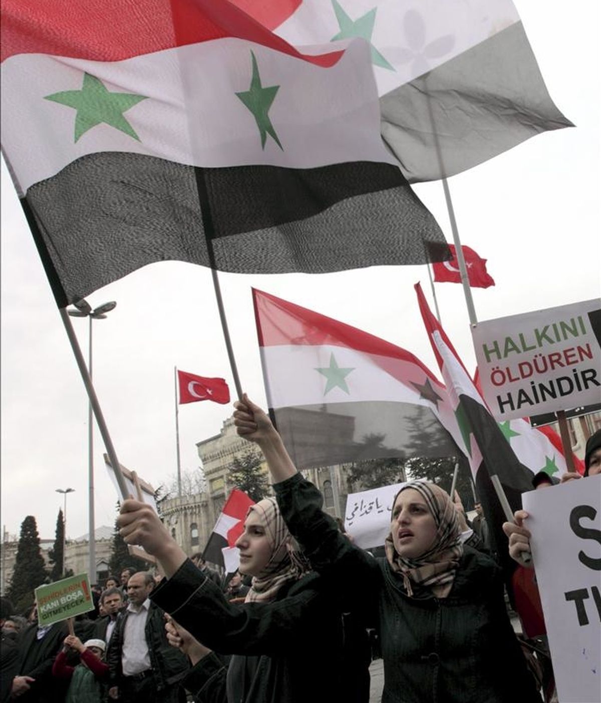 Un grupo de manifestantes participa en una protesta contra el gobierno del presidente sirio, Bachar al Asad, el 15 de abril de 2011 en Estambul (Turquía). EFE/Archivo