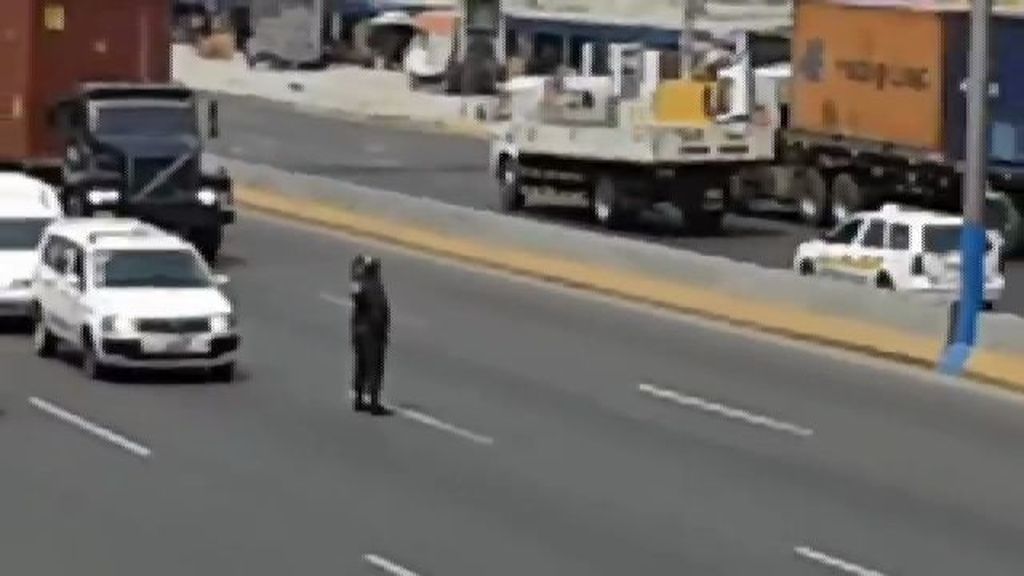 Un policía detiene el tráfico para rescatar a un perro