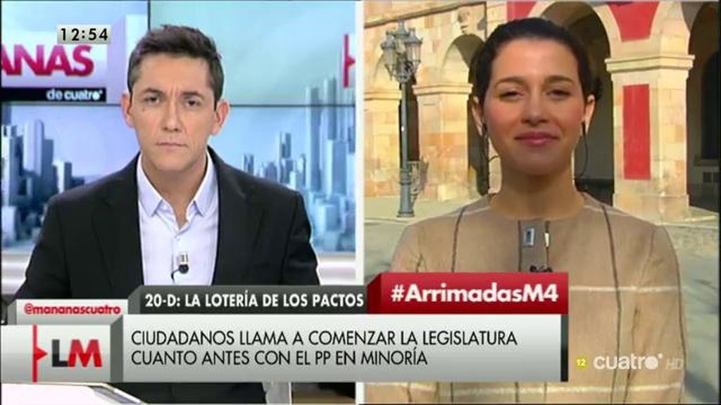 Arrimadas cree que la abstención de PSOE y Ciudadanos para la investidura del gobierno es la opción “menos mala”