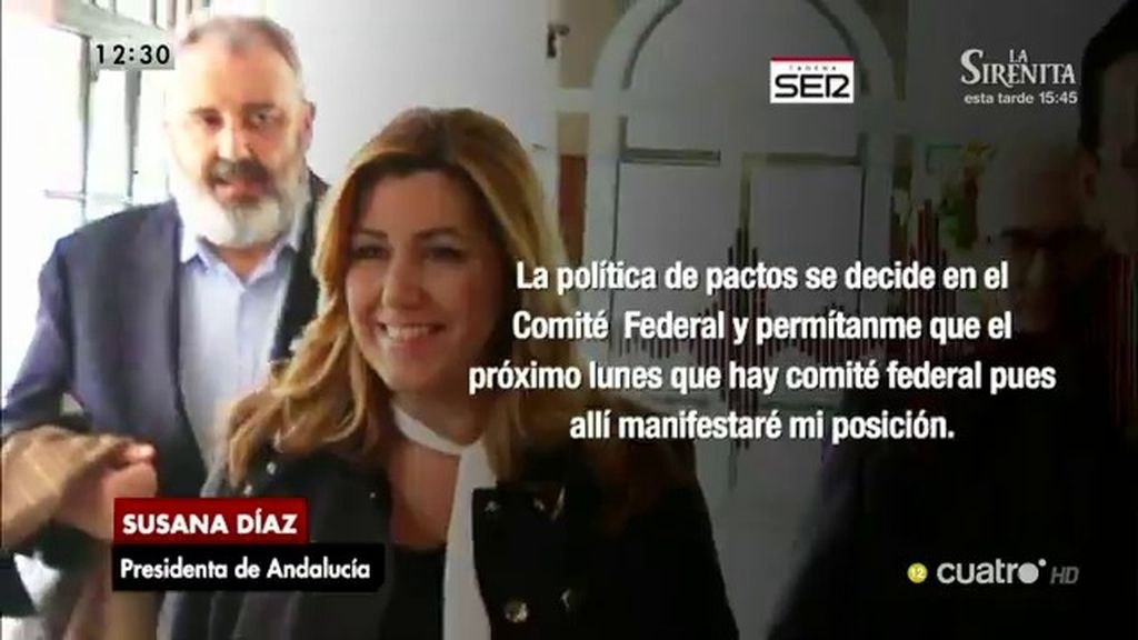 Susana Díaz le recuerda a Pedro Sánchez que los pactos “se deciden en Comité Federal”