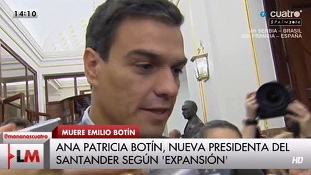 Pedro Sánchez habla de tristeza tras la muerte de Botín y envía un abrazo a la familia