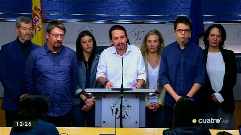 Pablo Iglesias: "Le he transmitido al jefe del Estado nuestra voluntad de formar un gobierno de cambio con el PSOE y con IU"