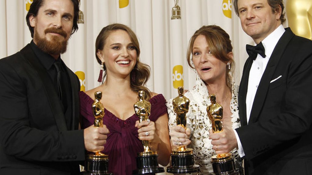 Christian Bale, Natalie Portman, Melissa Leo, y Colin Firth en 2010