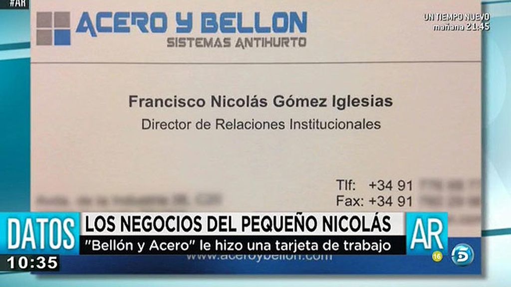 Una empresa dio al 'Pequeño Nicolás' una tarjeta como Director de relaciones institucionales
