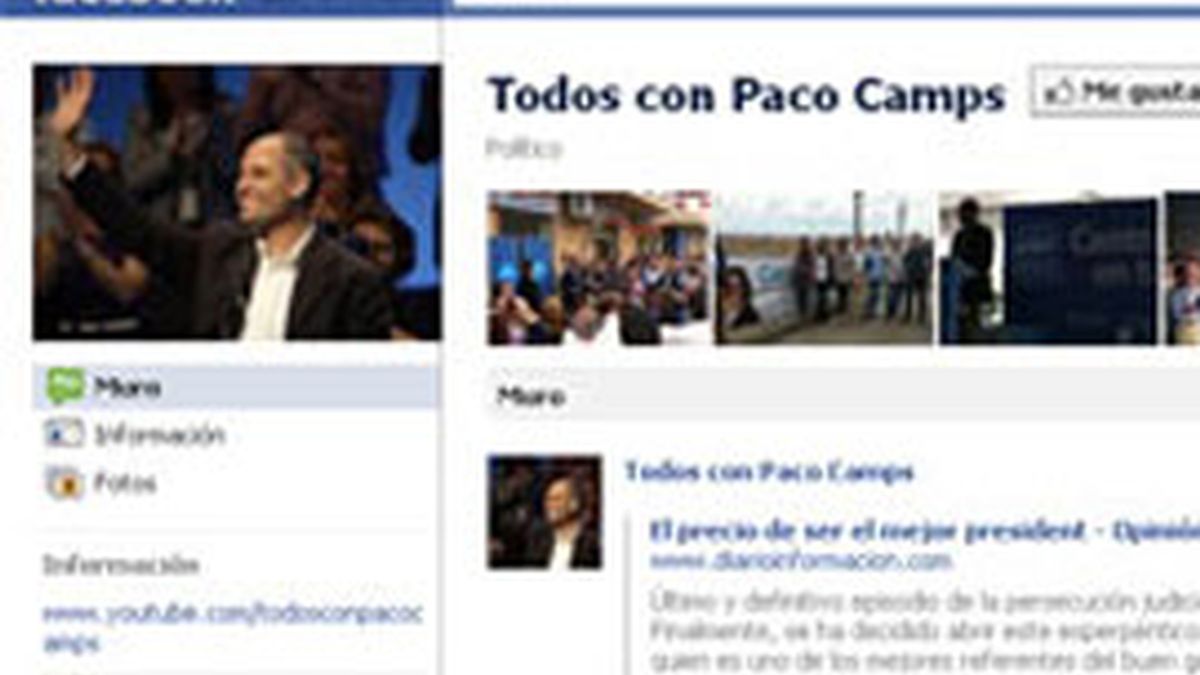 El PP ha habilitado una página y un perfil en Facebook para apoyar a 'Paco Camps'. Foto: Facebook.