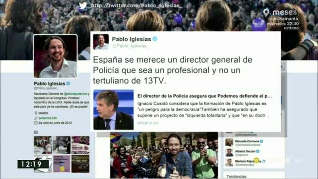 Iglesias contesta a Cosidó: "España se merece a un director general de la policía que sea un profesional y no un tertuliano"