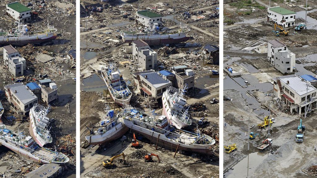 En Kesennuma, los barcos se juntaron con las viviendas