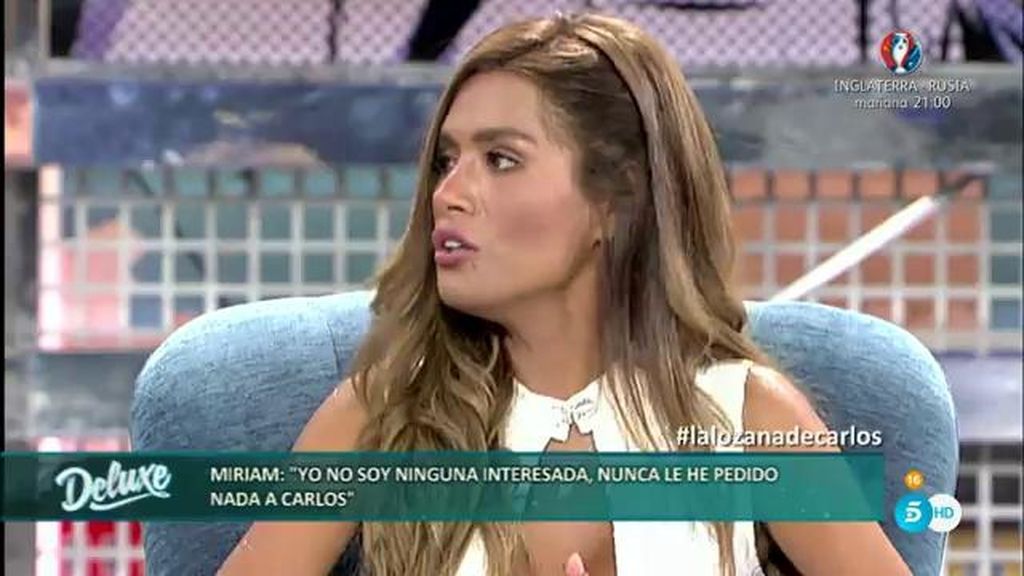 Miriam responde a las acusaciones de estar con Carlos Lozano por interés