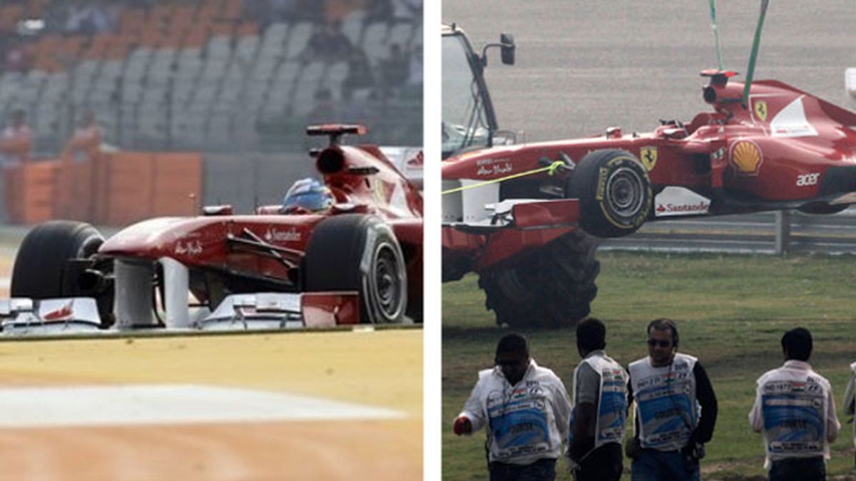 Fernado Alonso ha tenido que bajar del Ferrari. Foto: Reuters