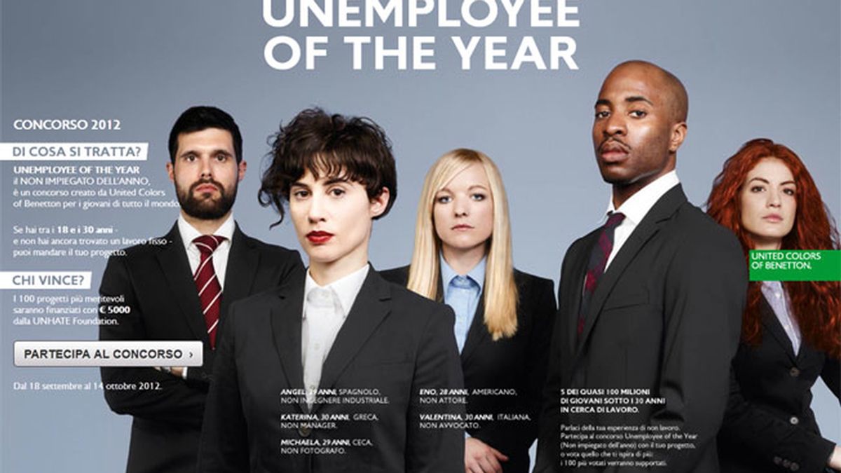 Benetton, campaña, El desempleado del año, polémica, crisis, desempleo juvenill