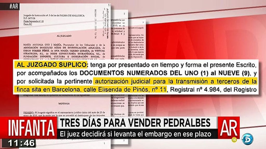 'AR' tiene acceso al escrito enviado por los duques de Palma pidiendo que les permitan la venta de Pedralbes