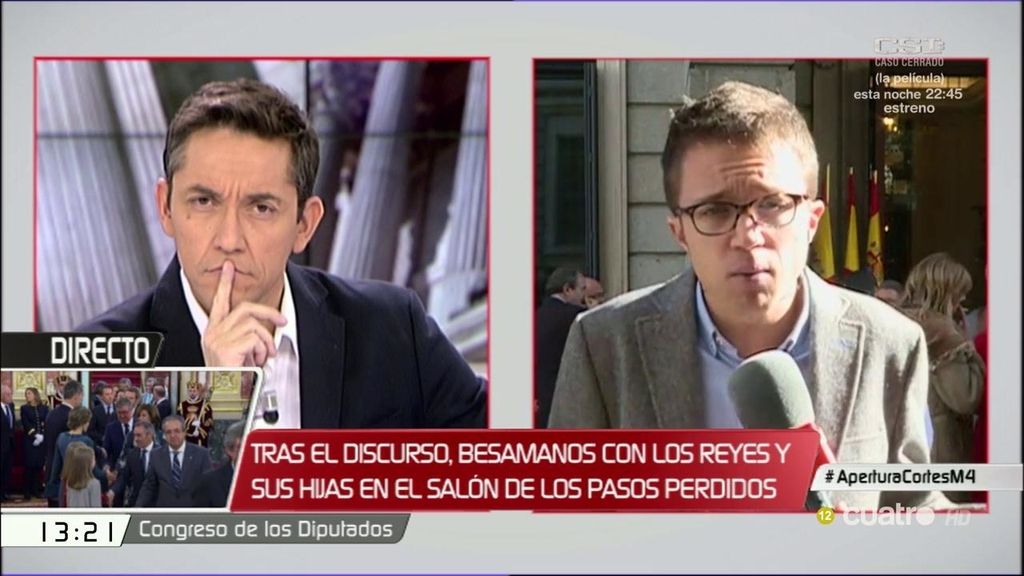 Íñigo Errejón: "No hace daño al país que aplaudamos o no, sino que Barberá venga al Congreso"