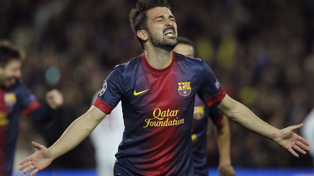 David Villa celebra su gol ante el Milan