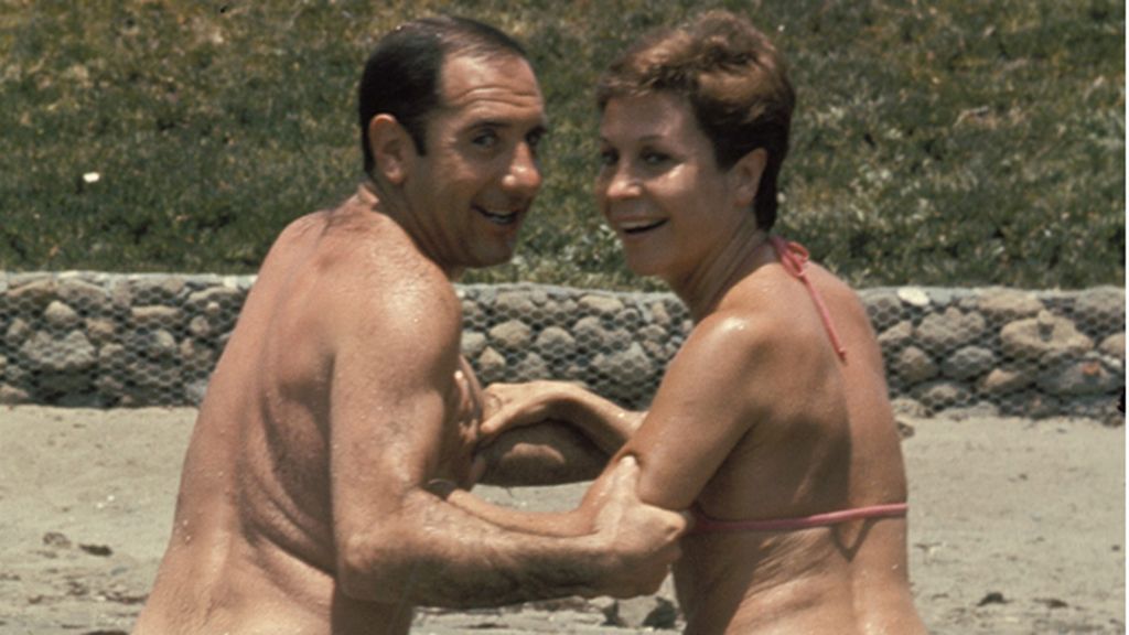 Alfredo Landa y Lina Morgan durante el rodaje de una película