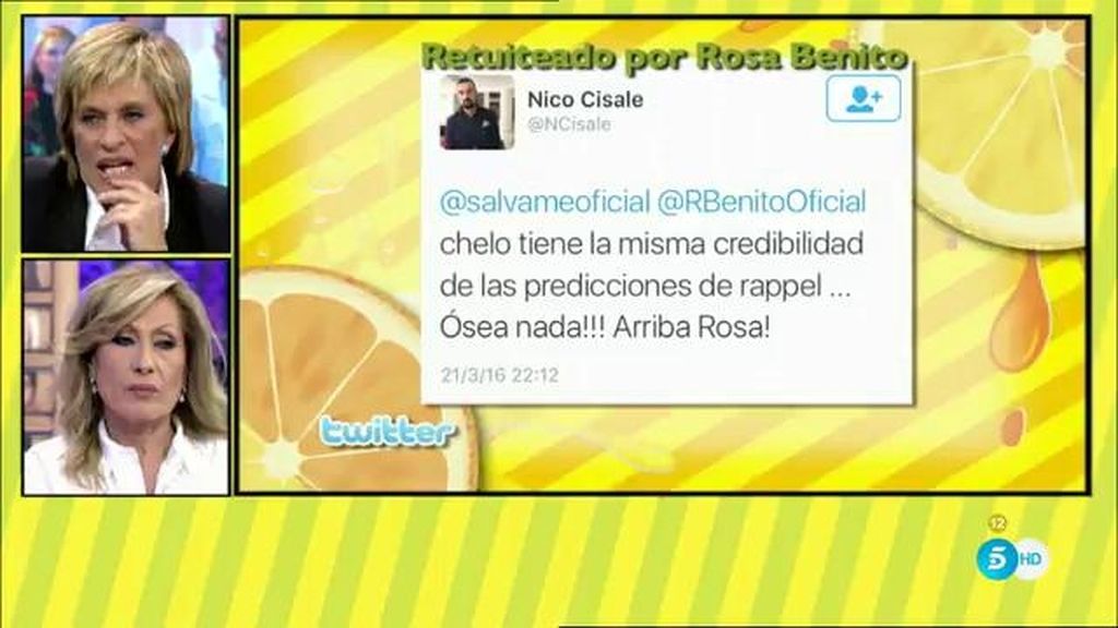 Rosa Benito retuitea comentarios de la audiencia contra Chelo Gª Cortés
