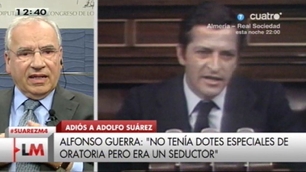 Alfonso Guerra, sobre Suárez: "No tenía dotes de oratoria especiales, él seducía"
