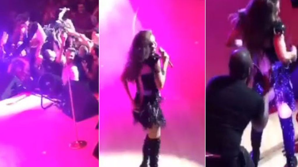 Bajan la cremallera del vestido a la cantante Thalía en pleno concierto