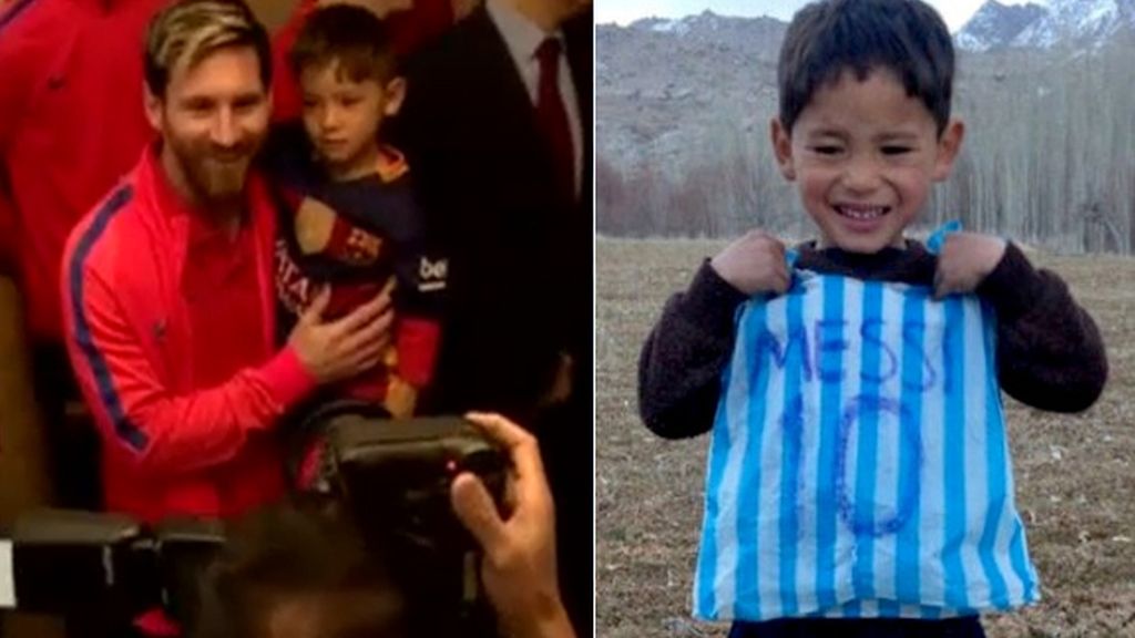 Messi conoce al niño afgano que quiere ser como él