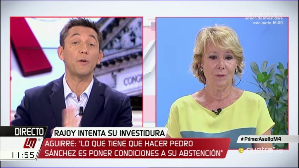 Esperanza Aguirre: "Pedro Sánchez tendría la posibilidad de derrocar el gobierno de Rajoy si no cumple las condiciones"