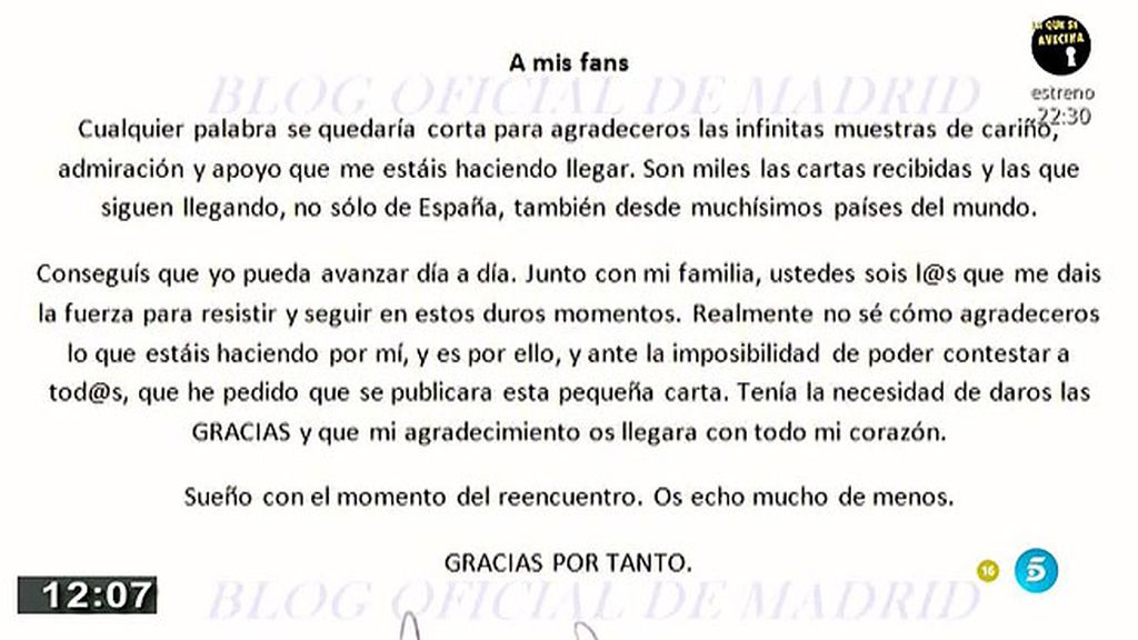 I. Pantoja, a sus fans: "Junto con mi familia, sois los que me dais fuerza para seguir"