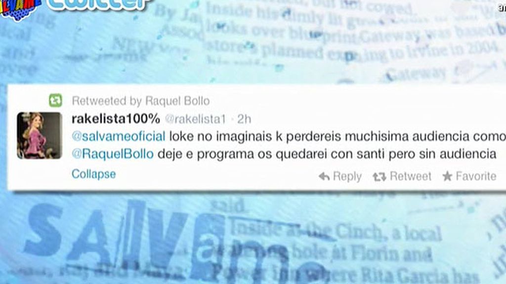 Raquel Bollo retuitea en contra de 'Sálvame'