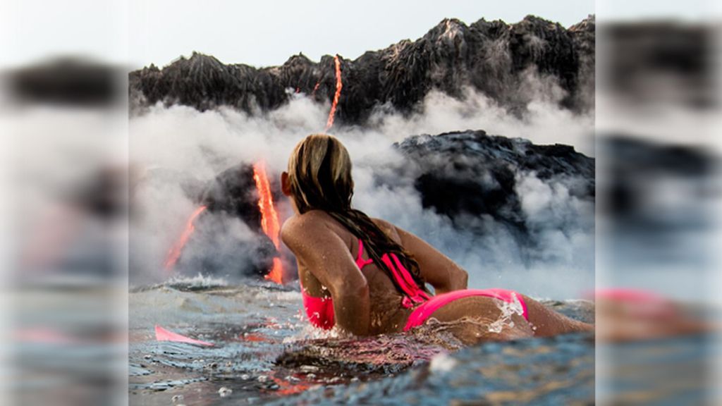 Descubre a la primera mujer que ha surfeado junto a la base de un volcán en erupción