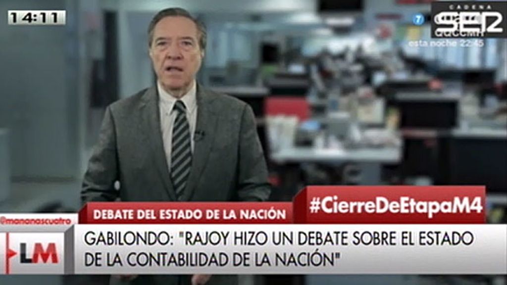 Gabilondo, sobre Rajoy: "Es lamentable la falta de mirada integral sobre el país"