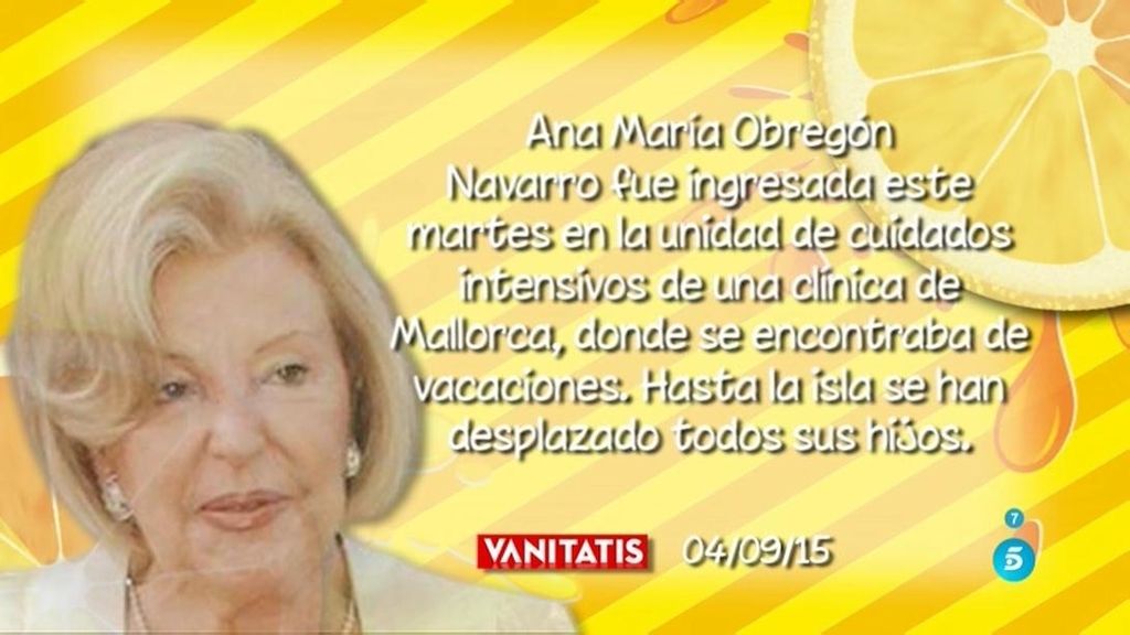 La madre de Ana Obregón, ingresada en la UCI con pronóstico grave, según ‘Vanitatis’