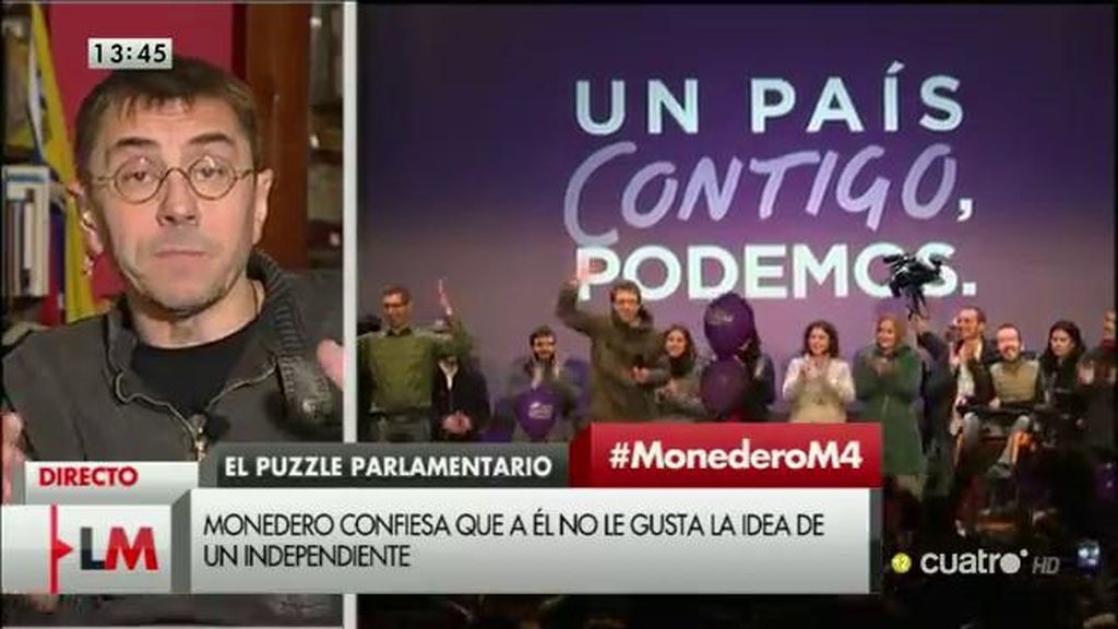 A Juan Carlos Monedero no le gsuta la idea de algún independiente