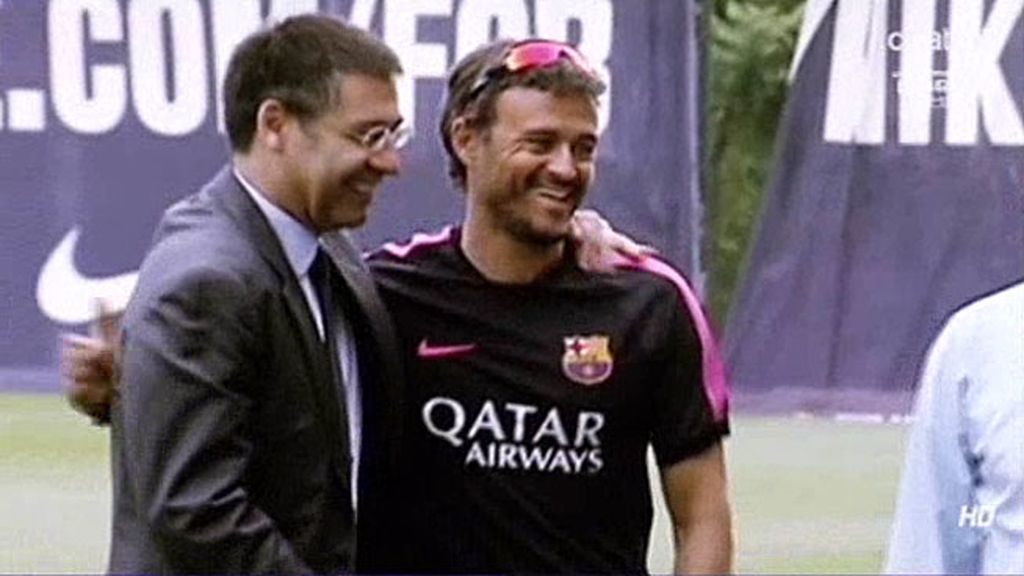 Zubi y Bartomeu vigilan de cerca a Luis Enrique en el entrenamiento del Barça
