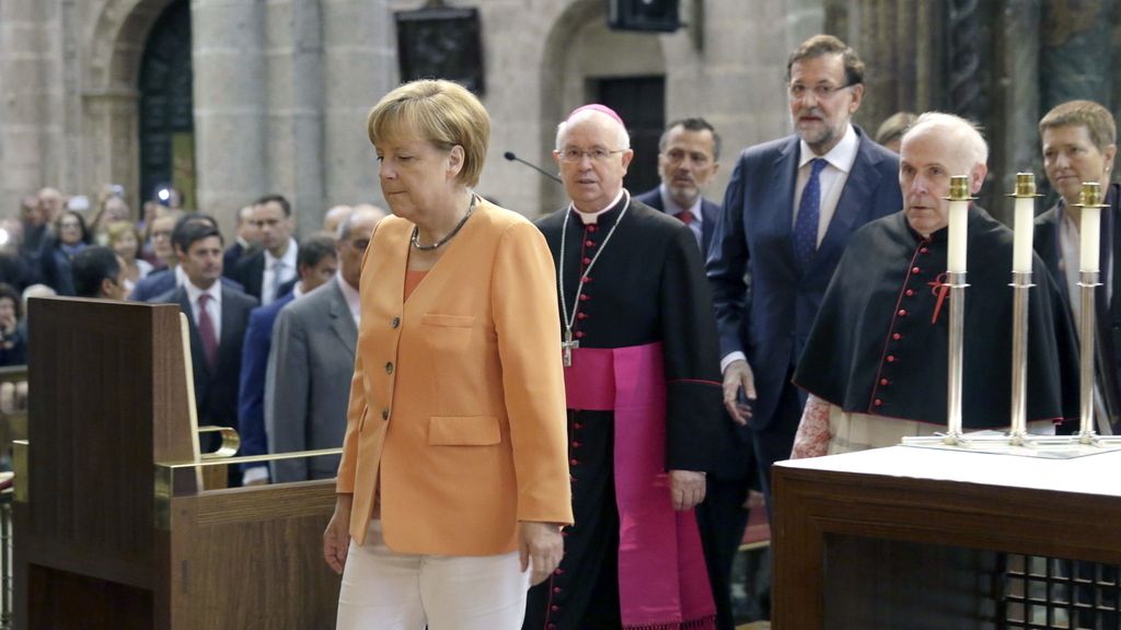 Merkel y Rajoy en la Catedral de Santiago