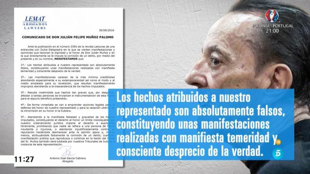 Julián Muñoz anuncia medidas legales contra Dulce por acusarle de acoso sexual
