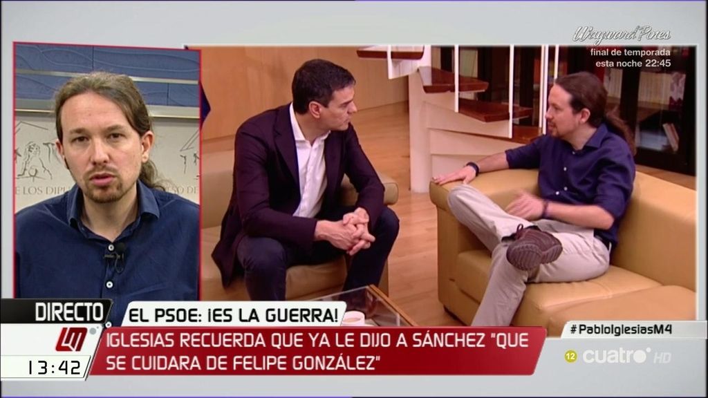 Pablo Iglesias: “El debate en el PSOE es si se entregan al PP o si apuestan por terceras elecciones”