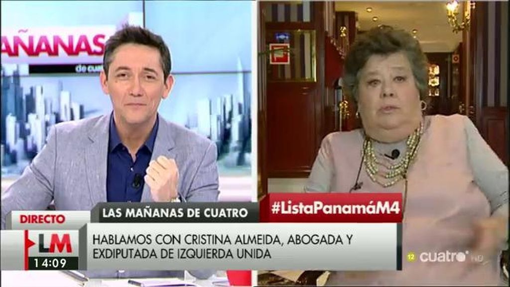 Cristina Almeida: “Es sospechoso que alguien de aquí se vaya a Panamá a crear empresas”