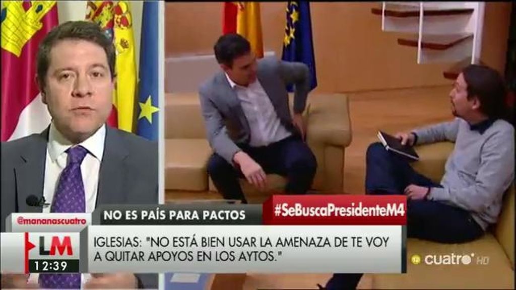 García Page: "Hay que buscar un mecanismo de diálogo con Podemos, IU y Compromís"