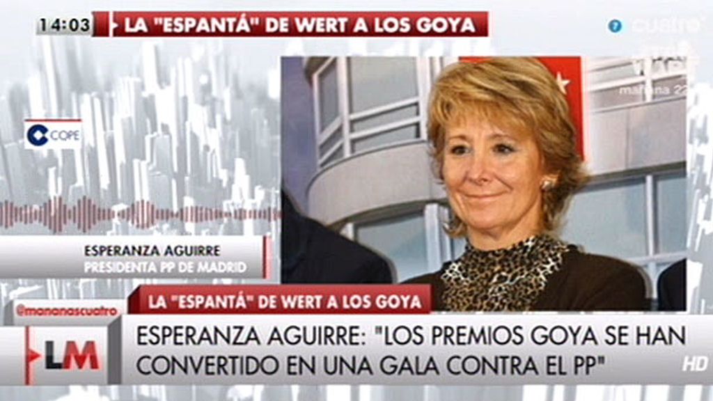Esperanza Aguirre: “Los premios Goya se han convertido en una gala contra el PP”