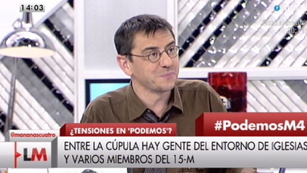 Juan Carlos Monedero, portavoz de Podemos, niega haberse planteando dimitir