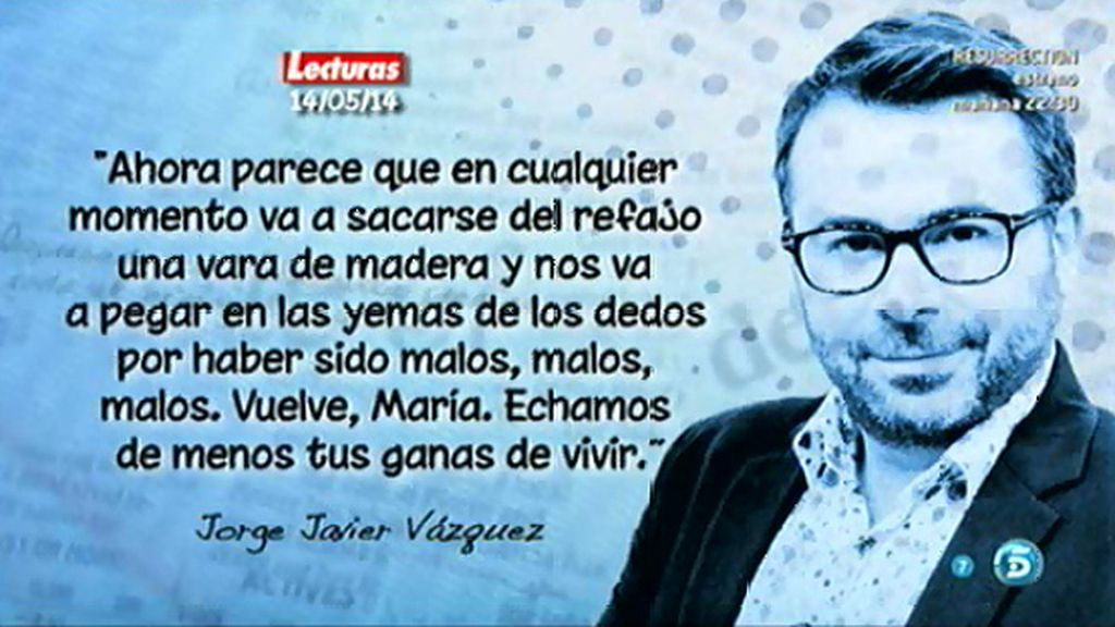 Jorge Javier Vázquez, en 'Lecturas': "Encuentro muy desubicada a la Del Monte"