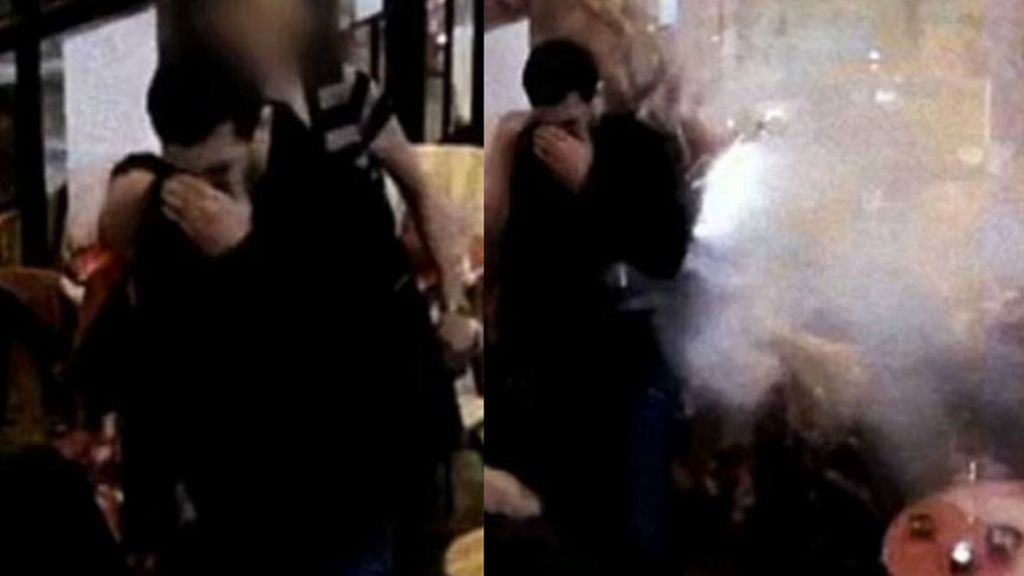 El momento en que el terrorista se hizo explotar en un restaurante en París