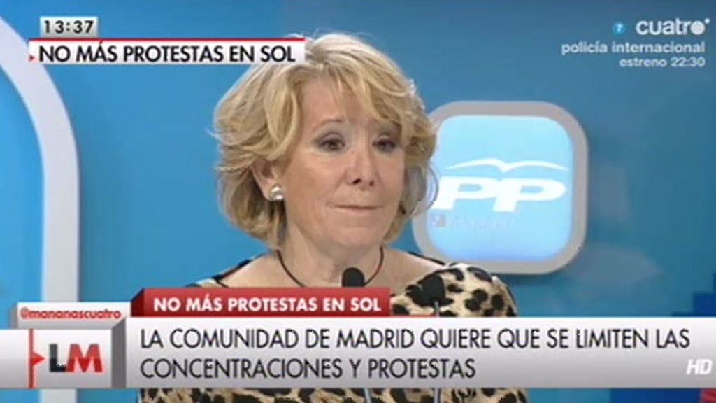 Esperanza Aguirre: “No se puede convertir la Puerta del Sol en un manifestódromo”