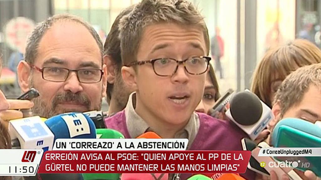 Errejón: "Quien apoye al PP de la ‘Gürtel’ no puede mantener las manos limpias”