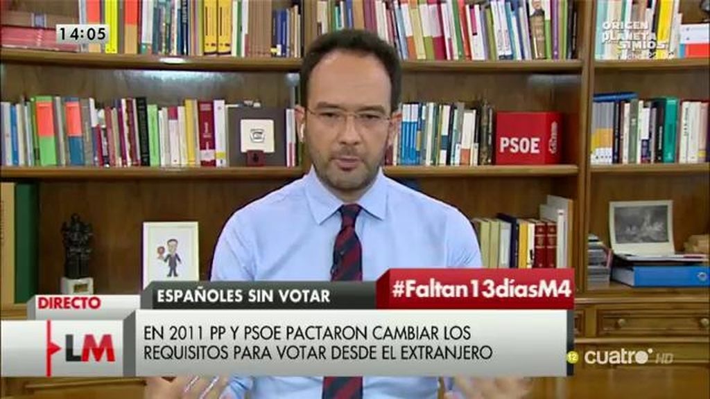Antonio Hernando: "Nos equivocamos con el voto rogado, pero el PP no quiere cambiarlo"