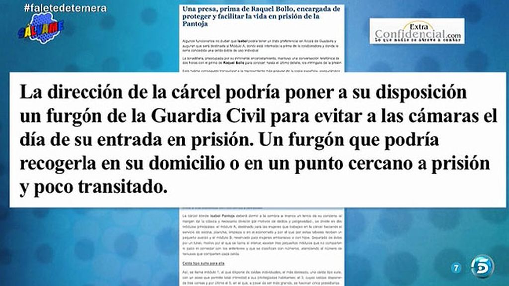 Isabel Pantoja podría acceder a la cárcel con un furgón policial, según Ángela Portero