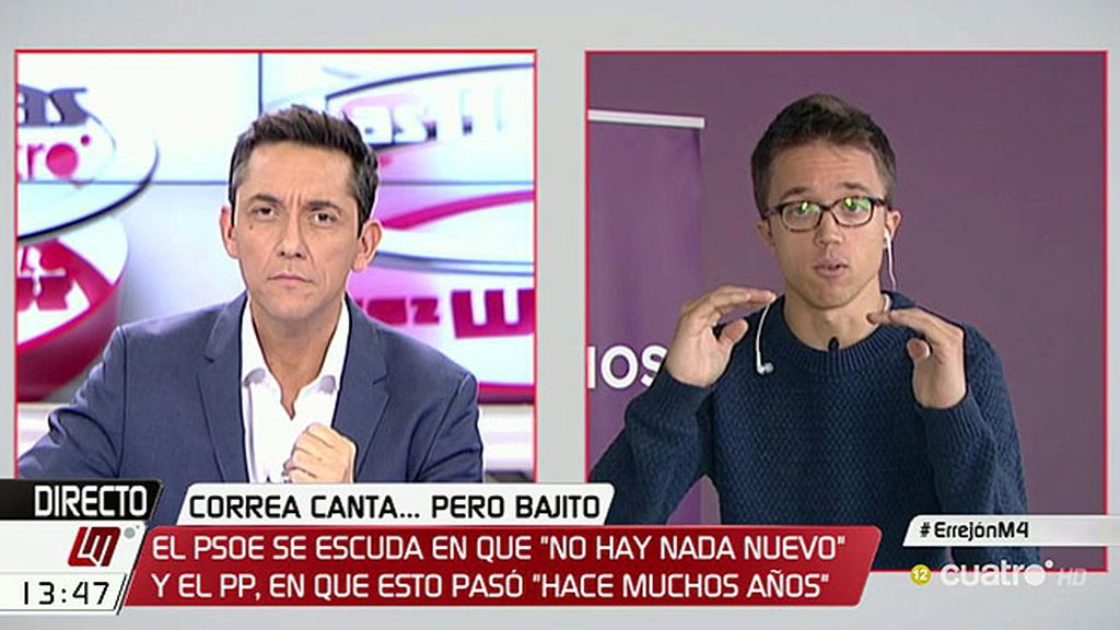 Errejón: "Me ofende profundamente que el PSOE se haya acostumbrado a la corrupción"