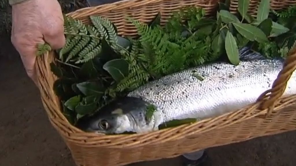 Un vecino de Pontedeume pesca el campanu en el río Eo
